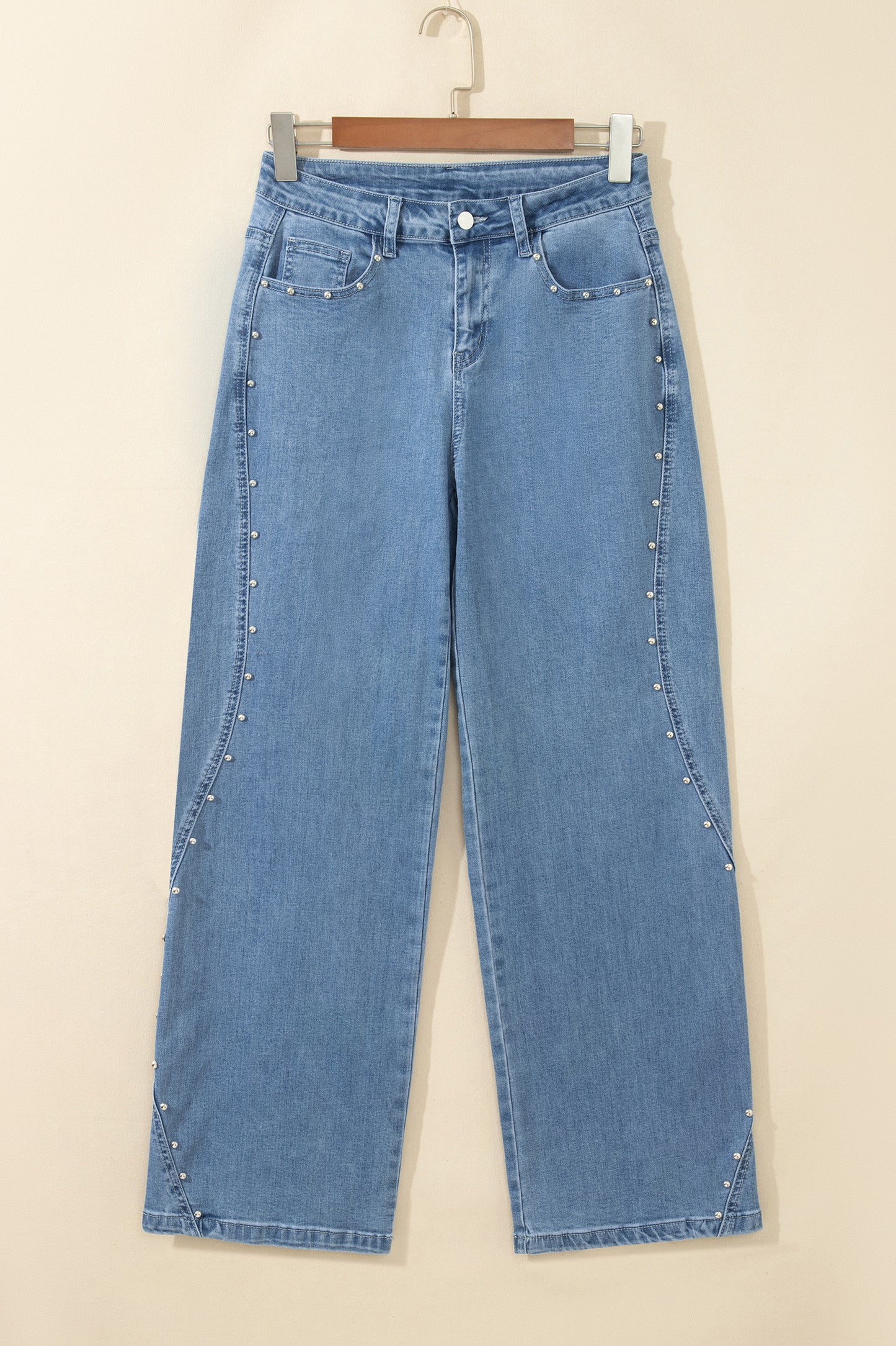 Solid Studded Side Seam Ankle Length Jeans