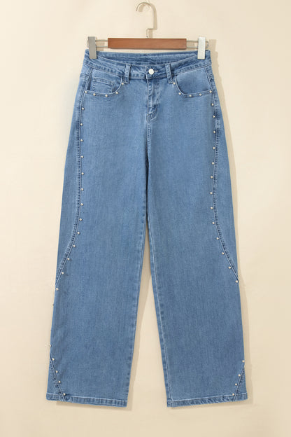 Solid Studded Side Seam Ankle Length Jeans