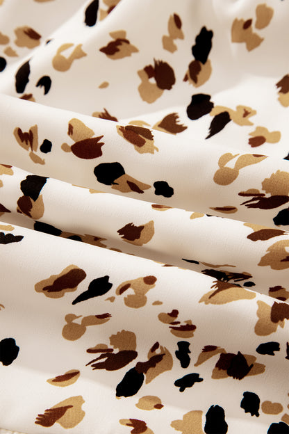 Leopard Smocked Square Neck Ruffle Sleeve Dress