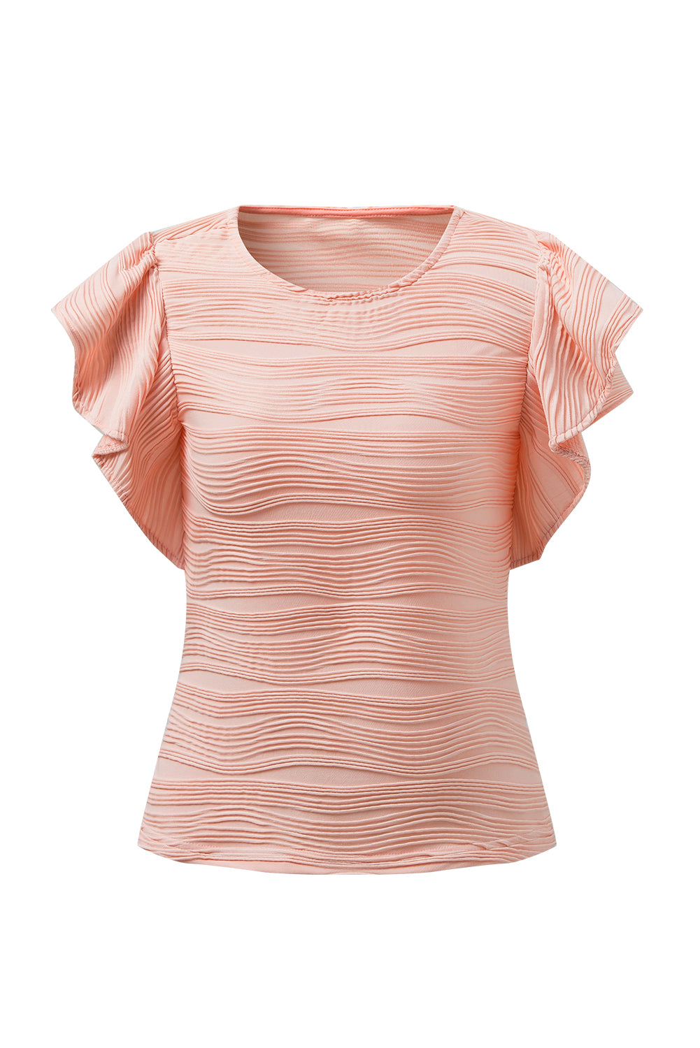 Wavy Textured Ruffle Short Sleeve Top