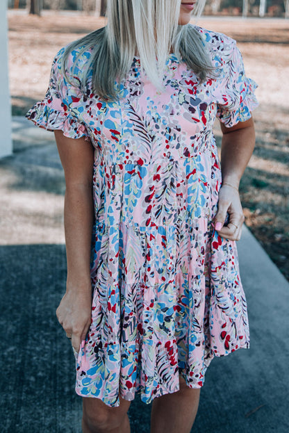 Floral Short Sleeve Tiered Dress