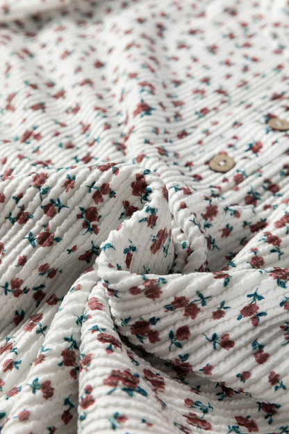 Floral Henley Top and  Drawstring Shorts Set