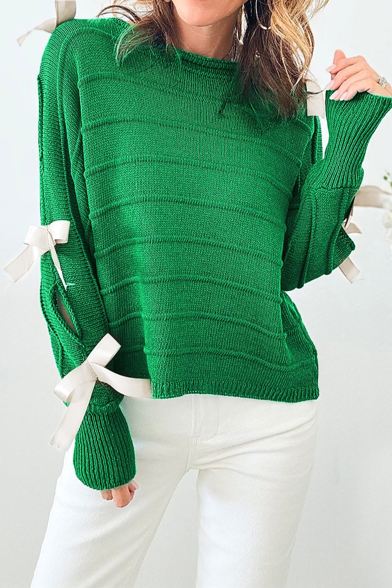 Bow Cut Out Round Neck Sweater