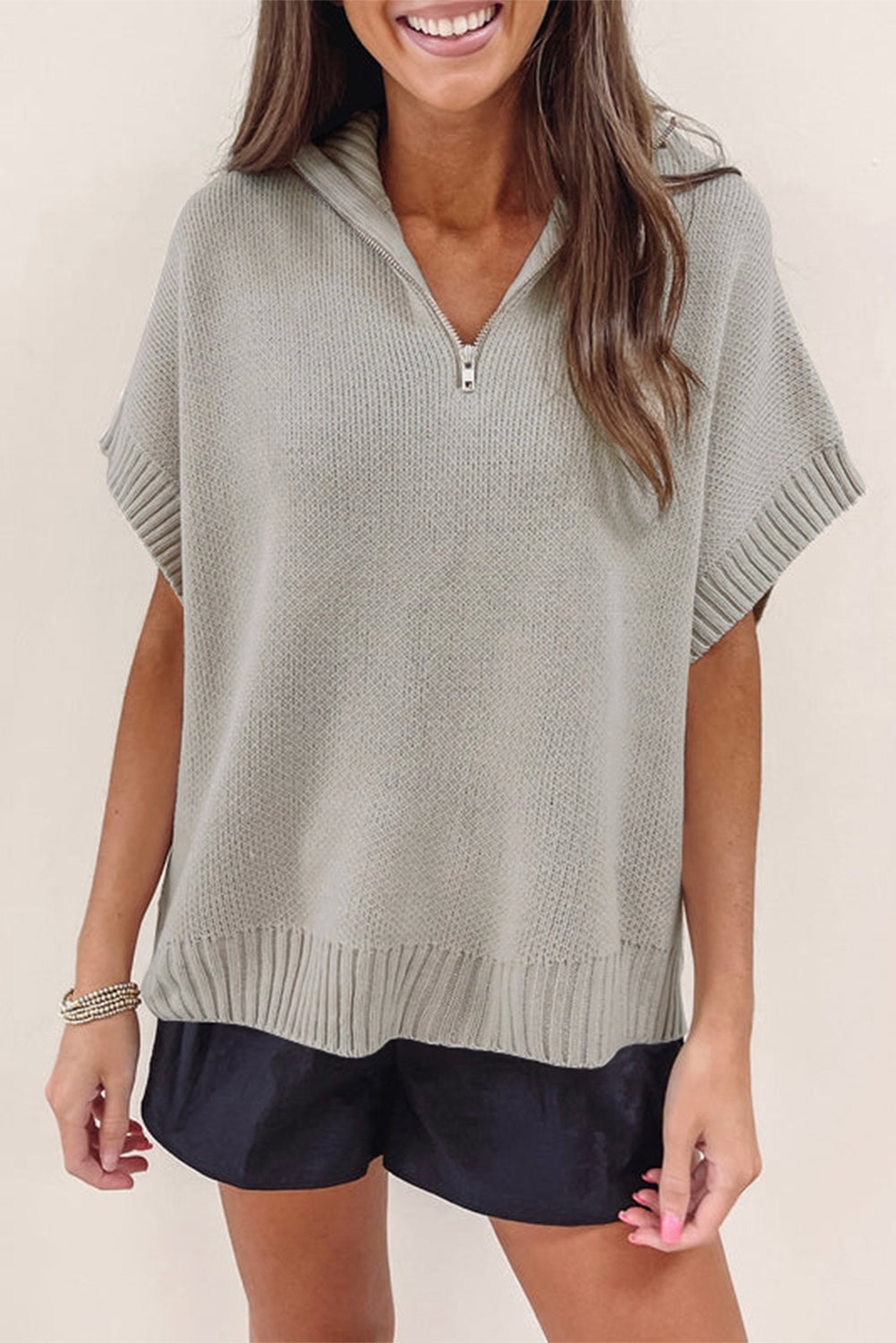 Quarter Zip Short Sleeve Sweater