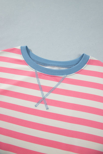 Plus Size Colorblock Stripe Crewneck Sweatshirt