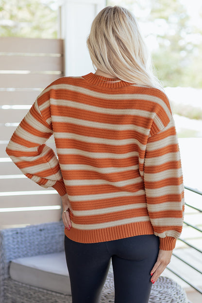 Stripe Ribbed Trim Drop Shoulder Sweater
