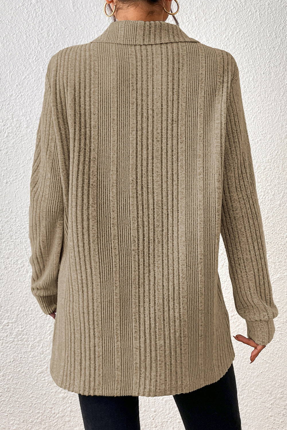 Ribbed Collared V-Neck Tunic