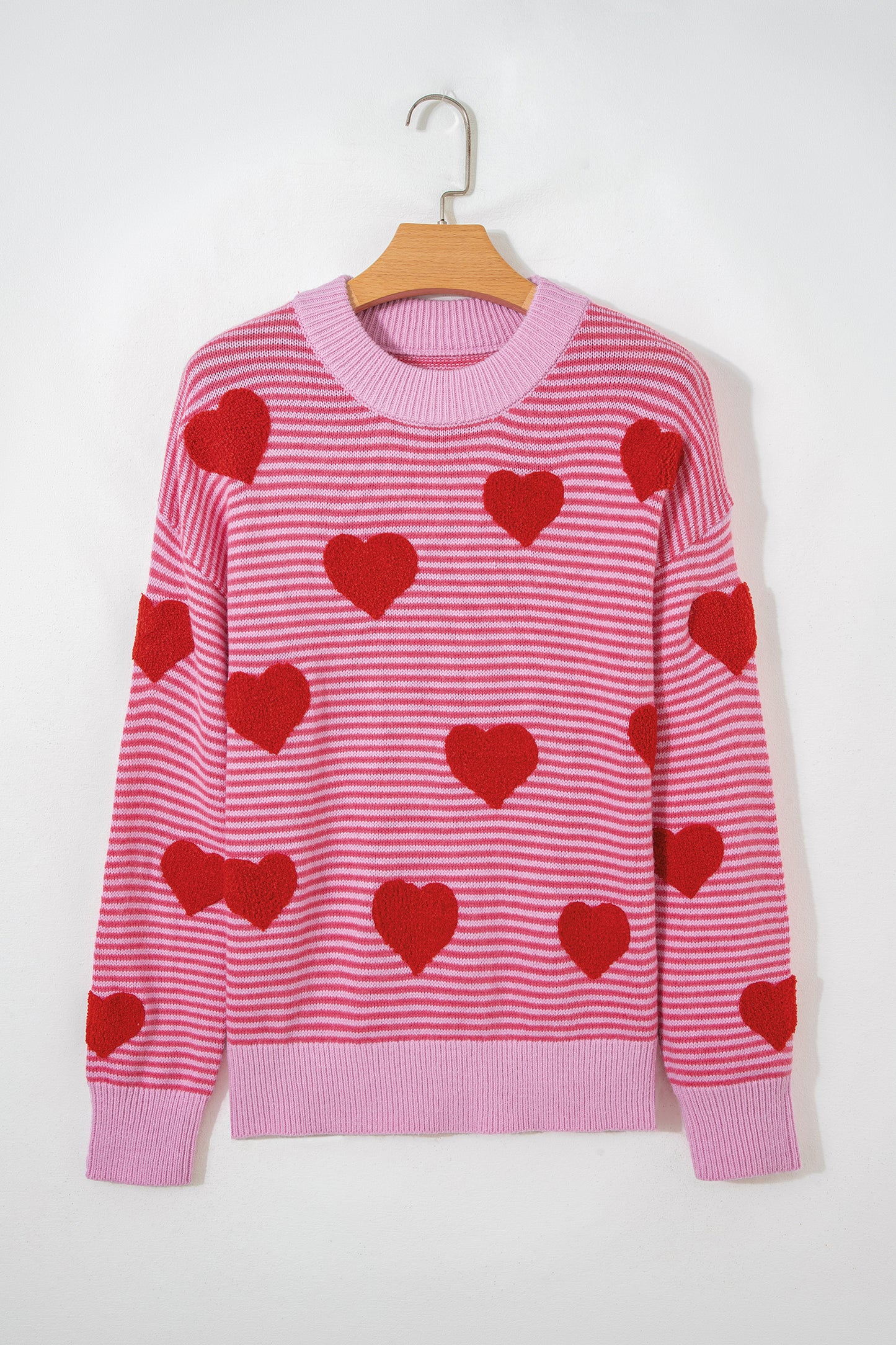Valentine Heart Stripe Drop Shoulder Sweater
