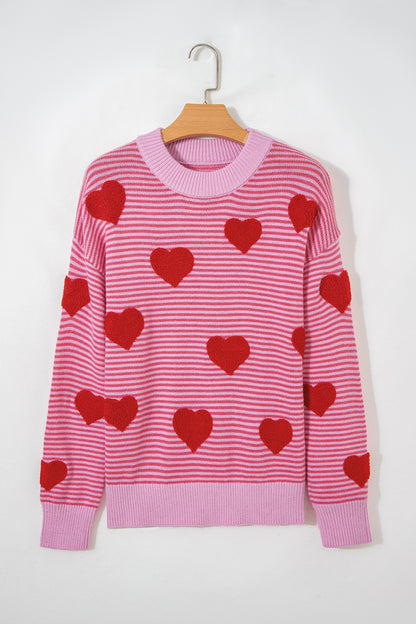 Valentine Heart Stripe Drop Shoulder Sweater