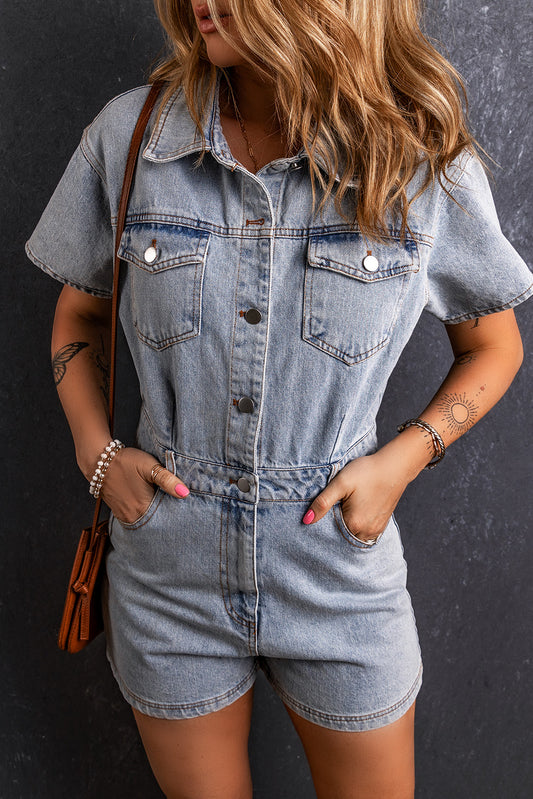 Denim Vintage Washed Pocketed Romper