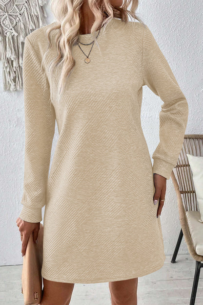 Solid Texture Long Sleeve Dress