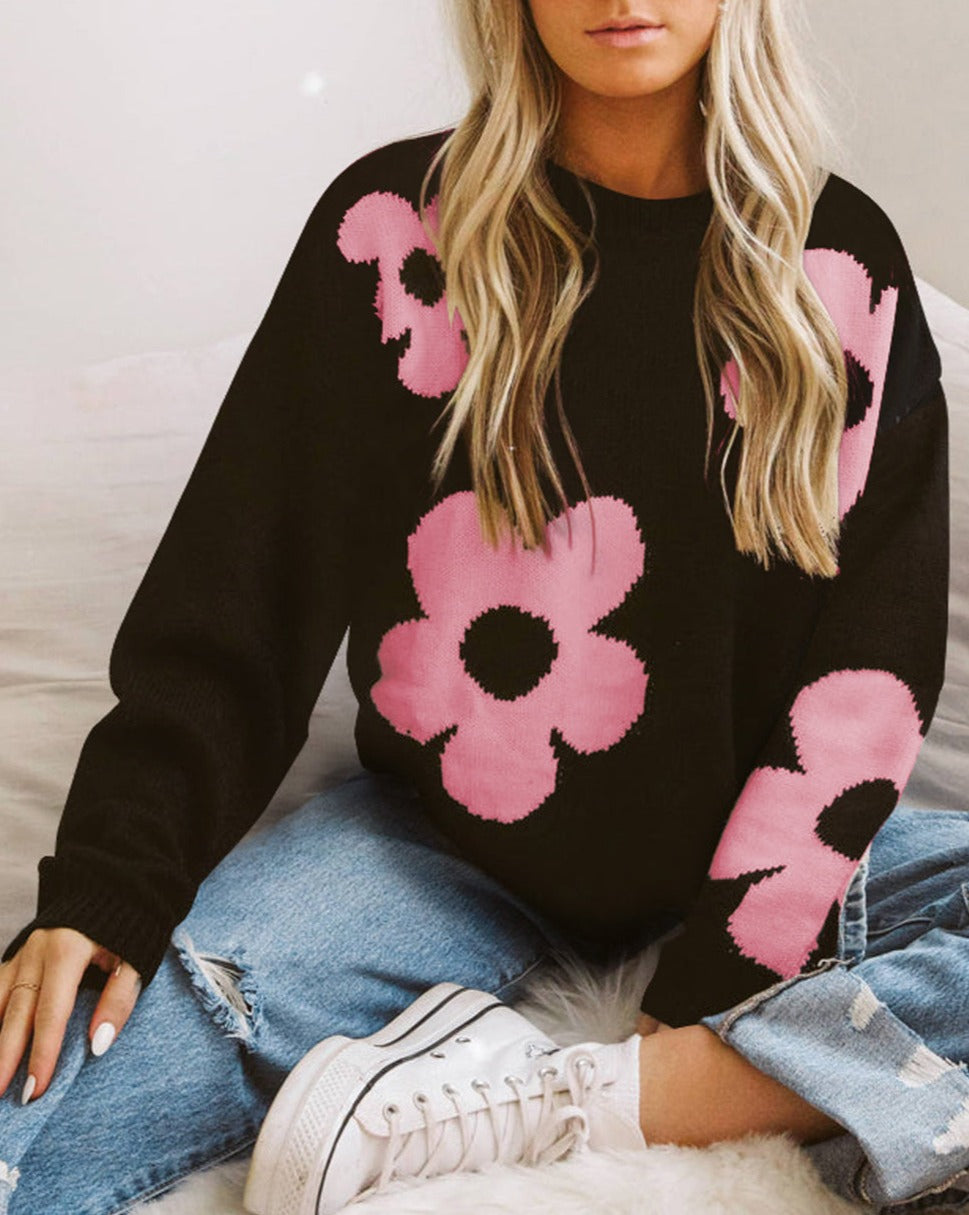 Floral Long Sleeve Crewneck Sweater