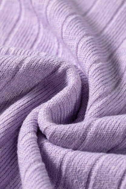 Solid Ribbed Knit Round Neck Long Sleeve Top