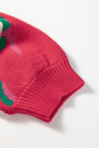 Floral Abstract Short Puff Sleeve Sweater