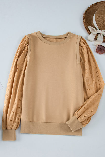 Texture Patchwork Round Neck Sweatshirt