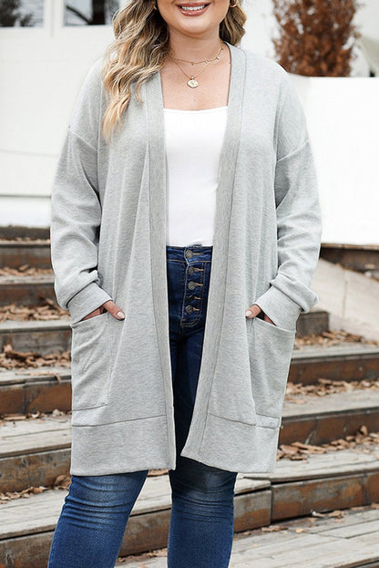 Plus Size Waffle Knit Pocketed Cardigan