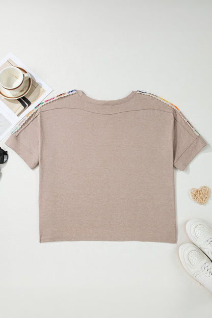 Crochet Trim Dolman Sleeve T-Shirt