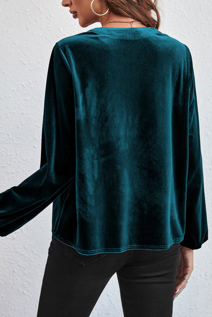 Velvet Lantern Sleeve V-Neck Top