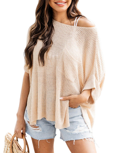 Loose Knit Pocketed Boatneck Top