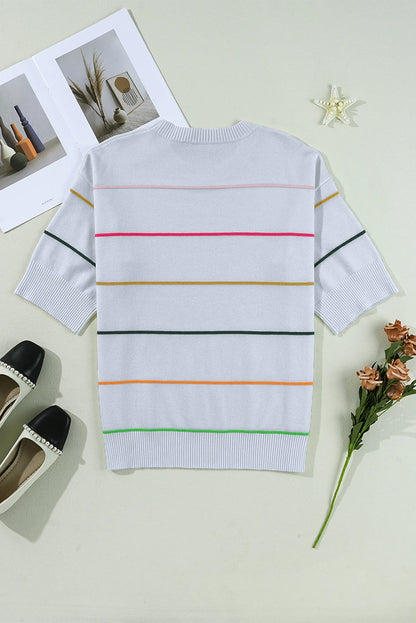 Colorblock Stripe 3/4 Sleeve Drop Shoulder Sweater