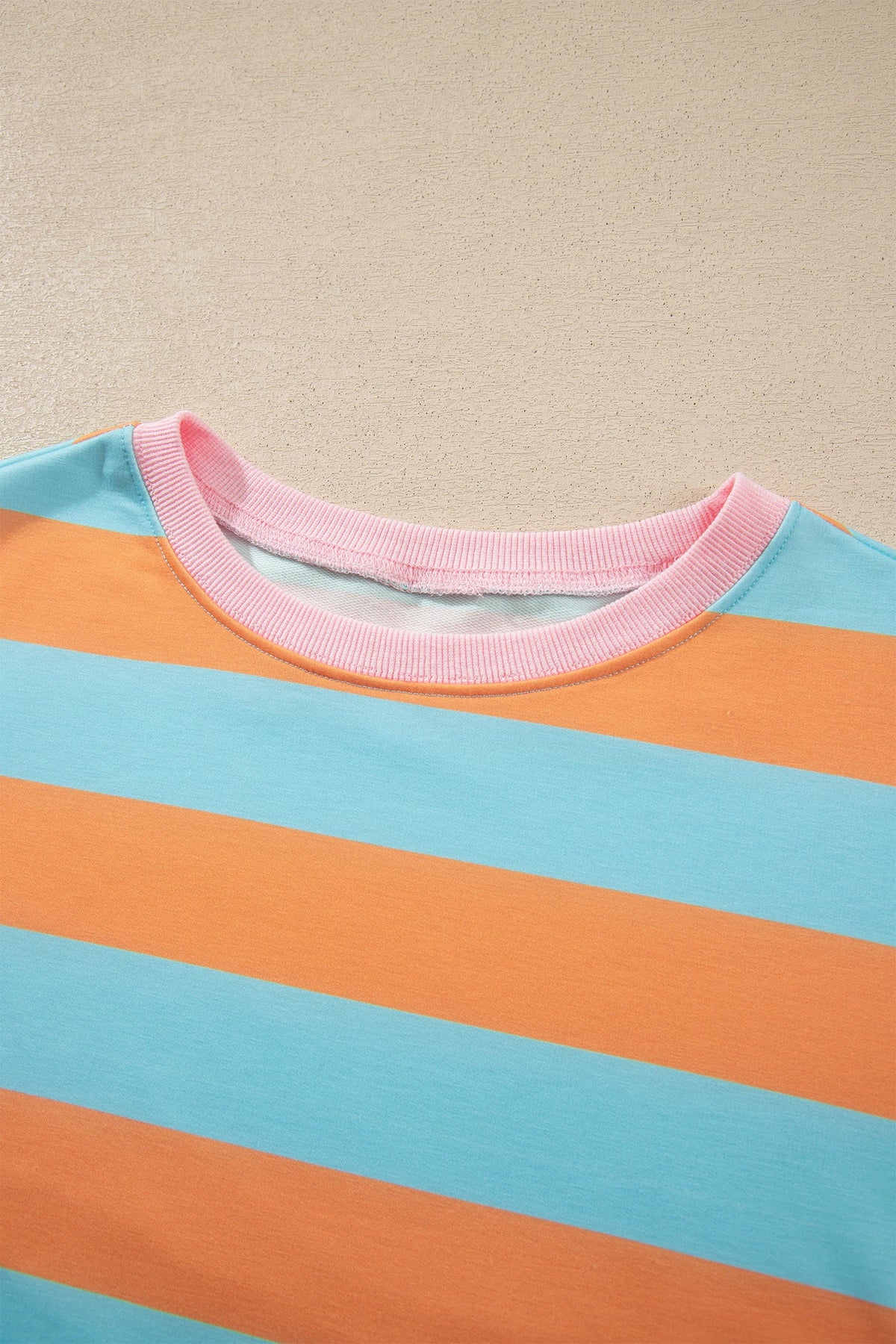 Stripe Colorblock Ribbed Trim Long Sleeve Top