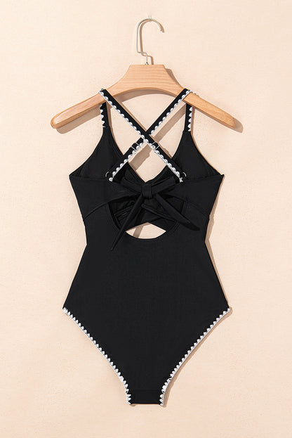 Colorblock Ric-Rac Trim Cutout Swimsuit