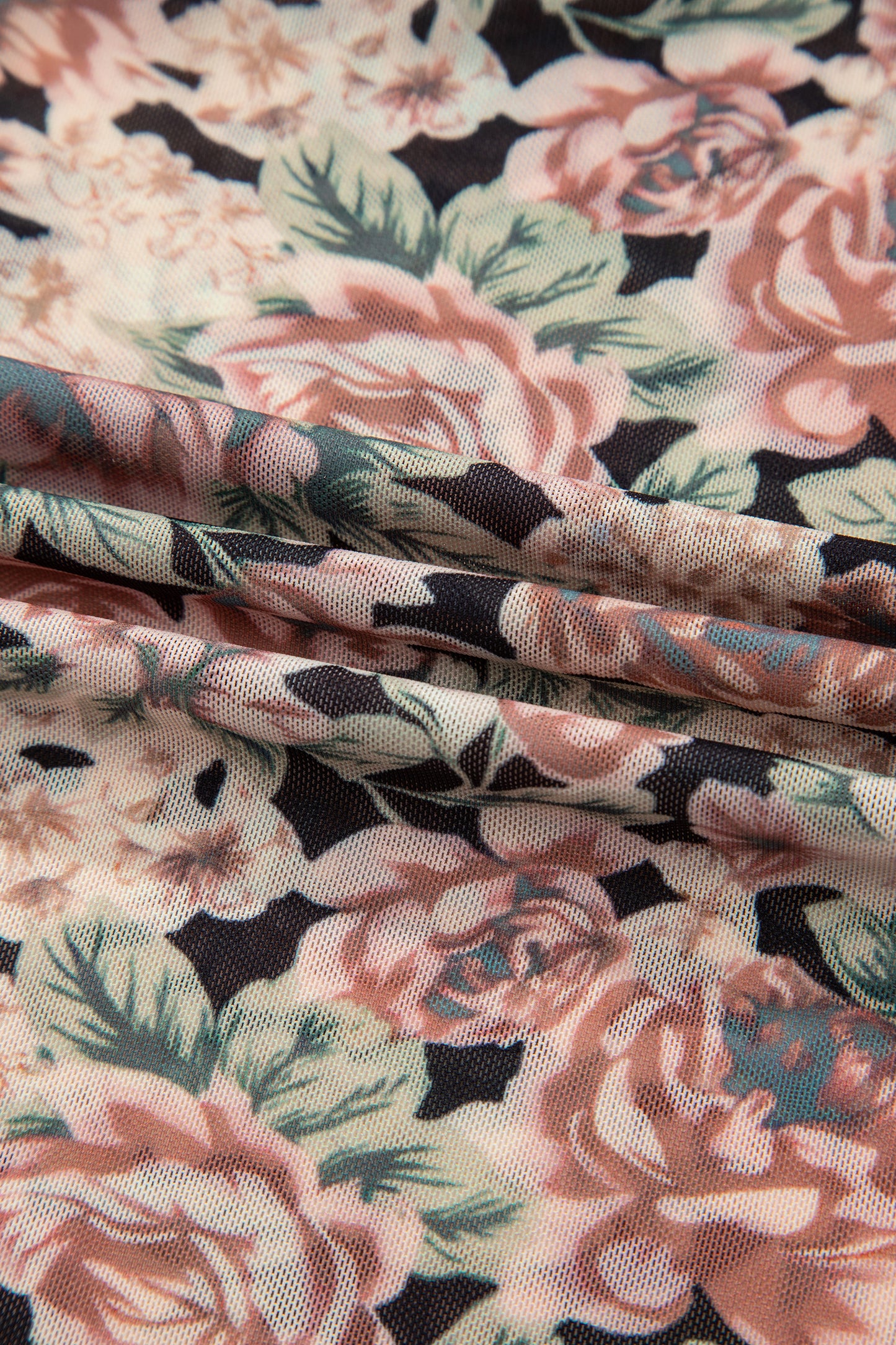 Floral Mesh Off Shoulder Long Sleeve Top