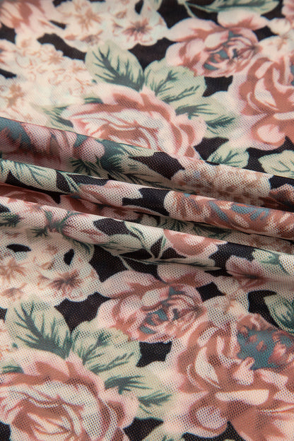 Floral Mesh Off Shoulder Long Sleeve Top