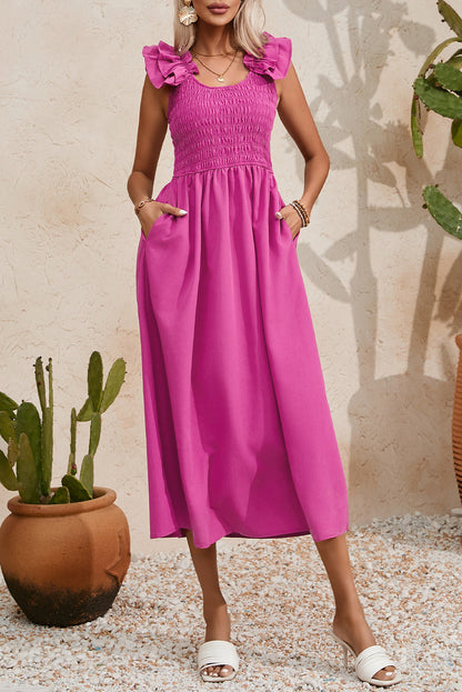 Ruffle Straps Smocked Maxi Dress