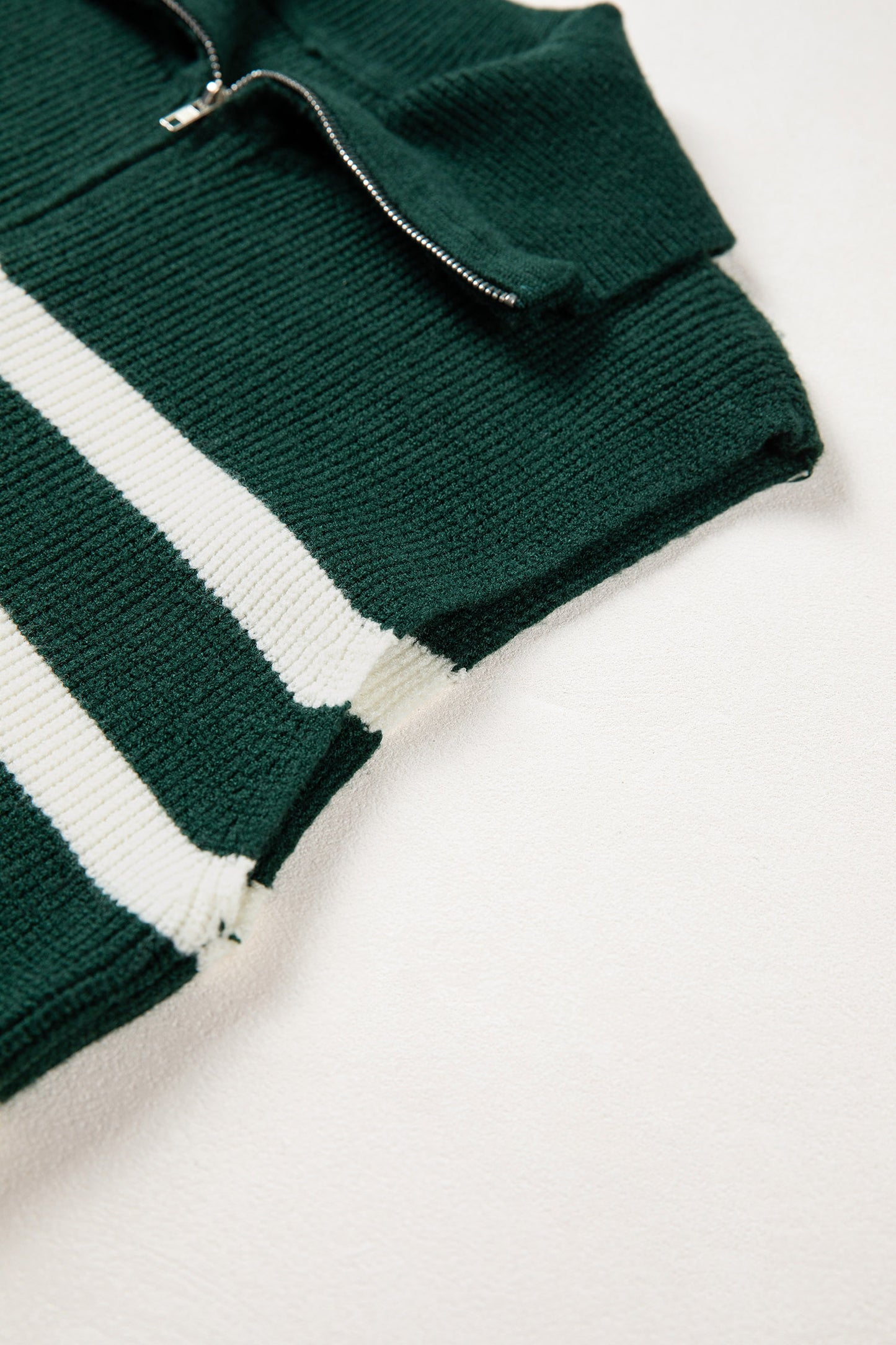 Stripe Ribbed Half-Zip Collar Sleeveless Sweater