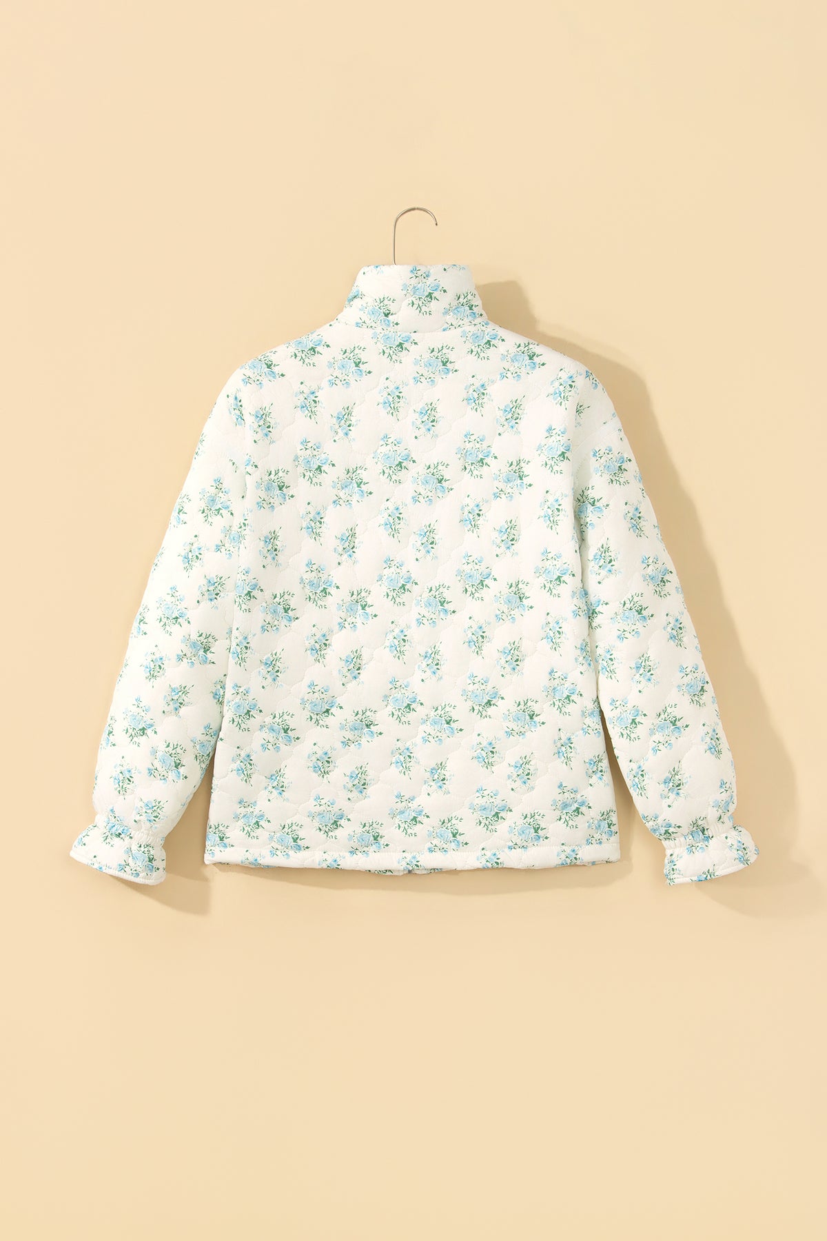 Floral Quilted Ruffle Sleeve Puffer Coat w/ Pockets