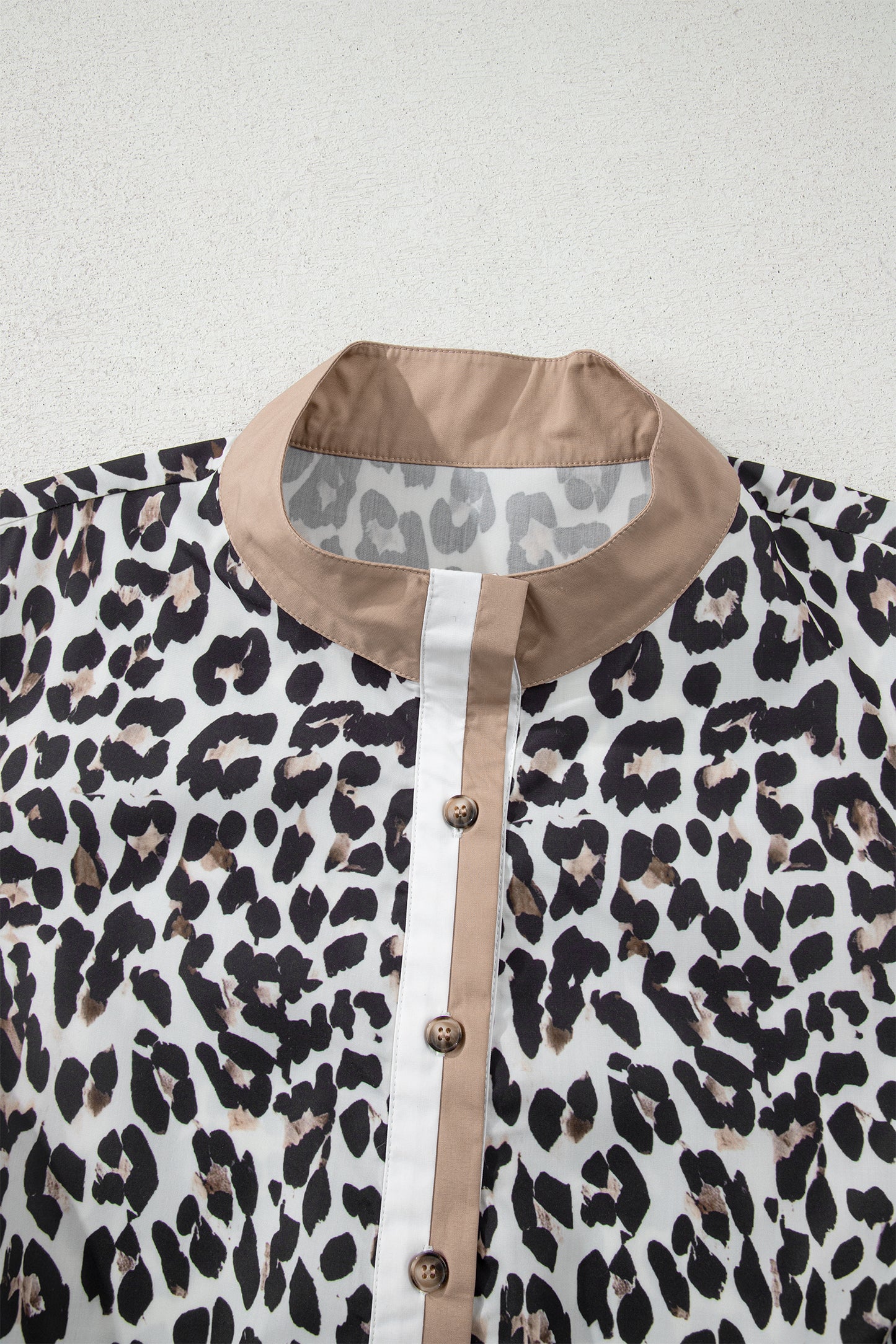 Plus Size Leopard Contrast Trim Half Button Top