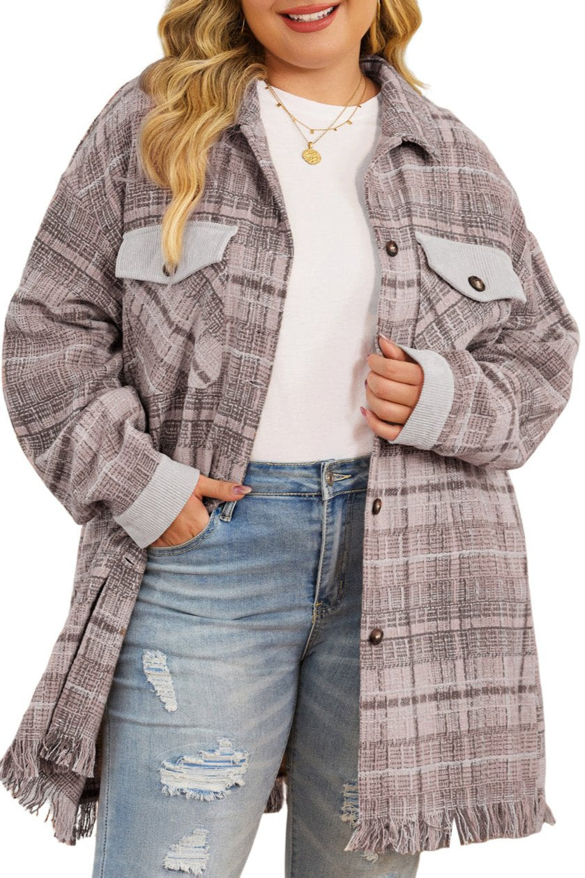 Plus Size Plaid Tweed Buttoned Coat