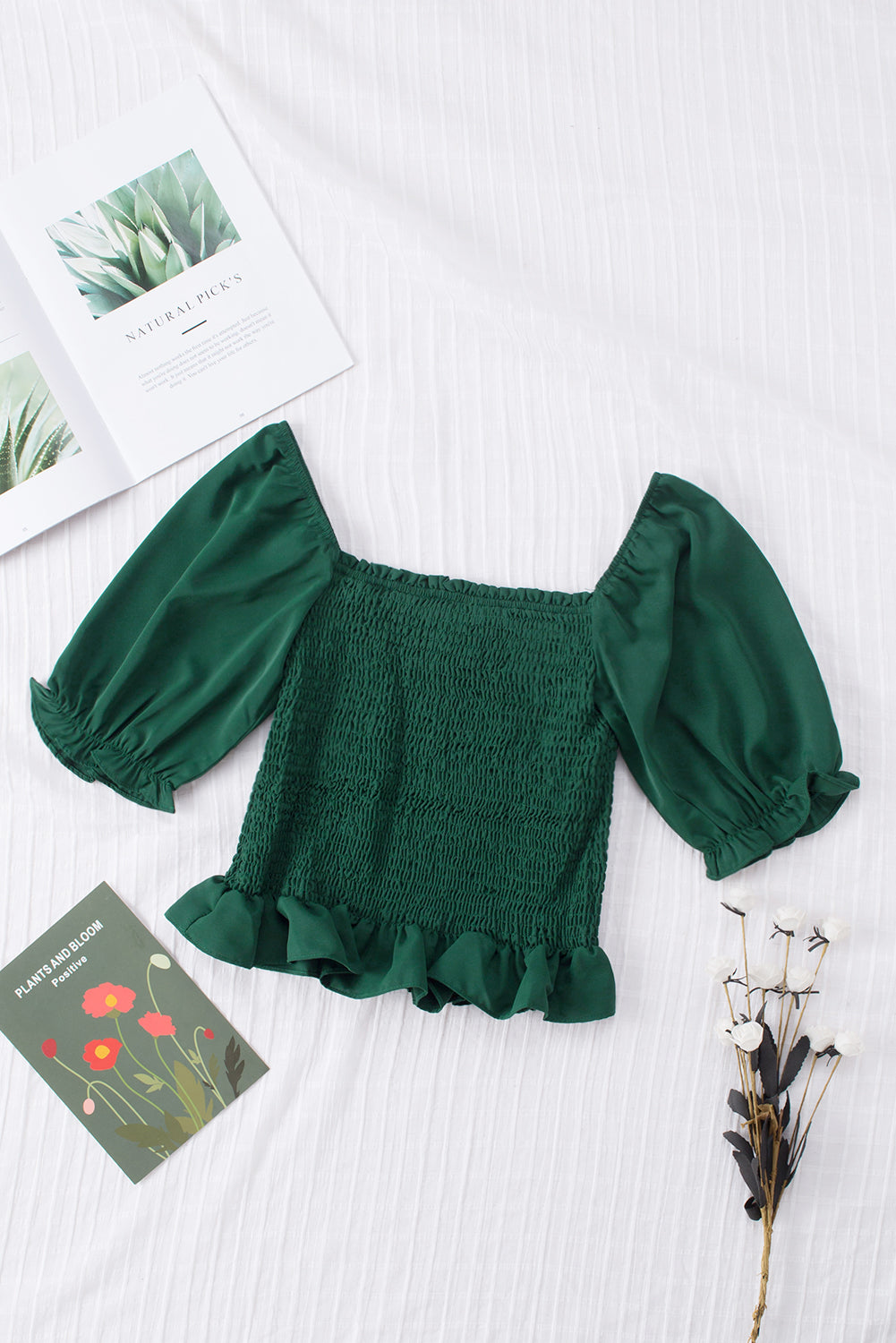 Ruffle Smocked Puff Sleeve Top