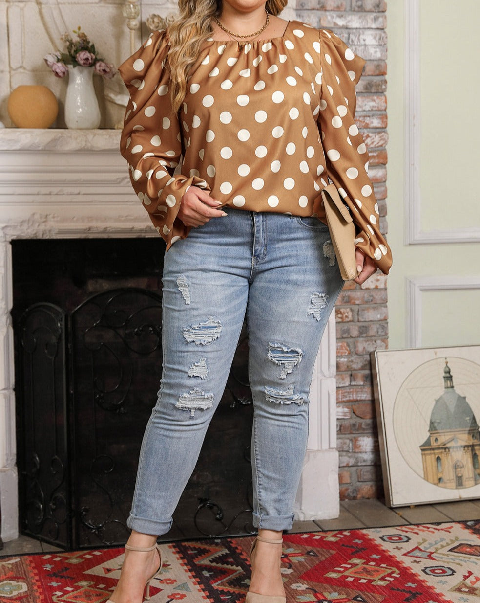 Polka Dot Ruched Blouse Plus Size