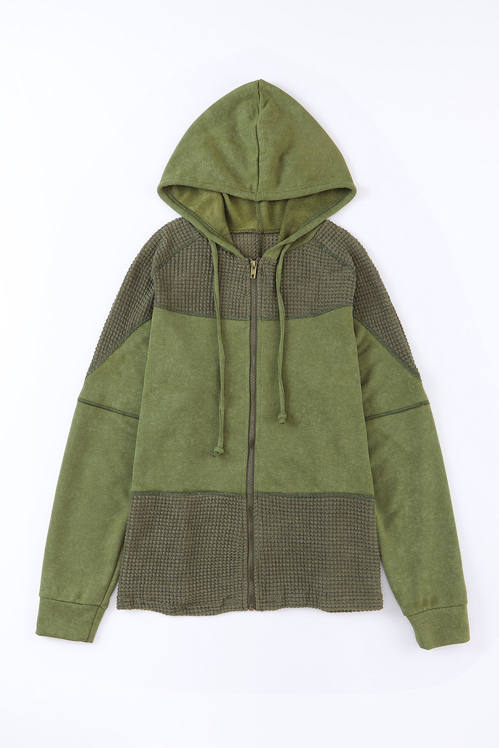 Waffle Patchwork Washed Hooded Jacket