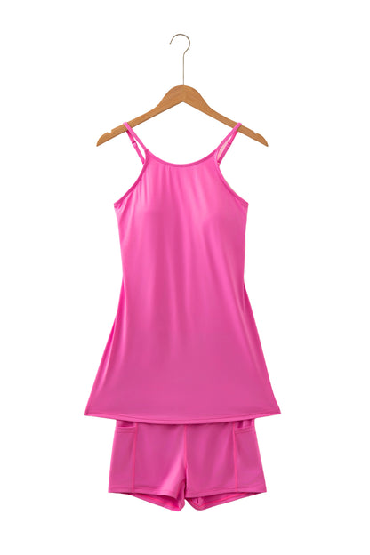 Solid Tunic Tank Dress & Shorts Athletic Set
