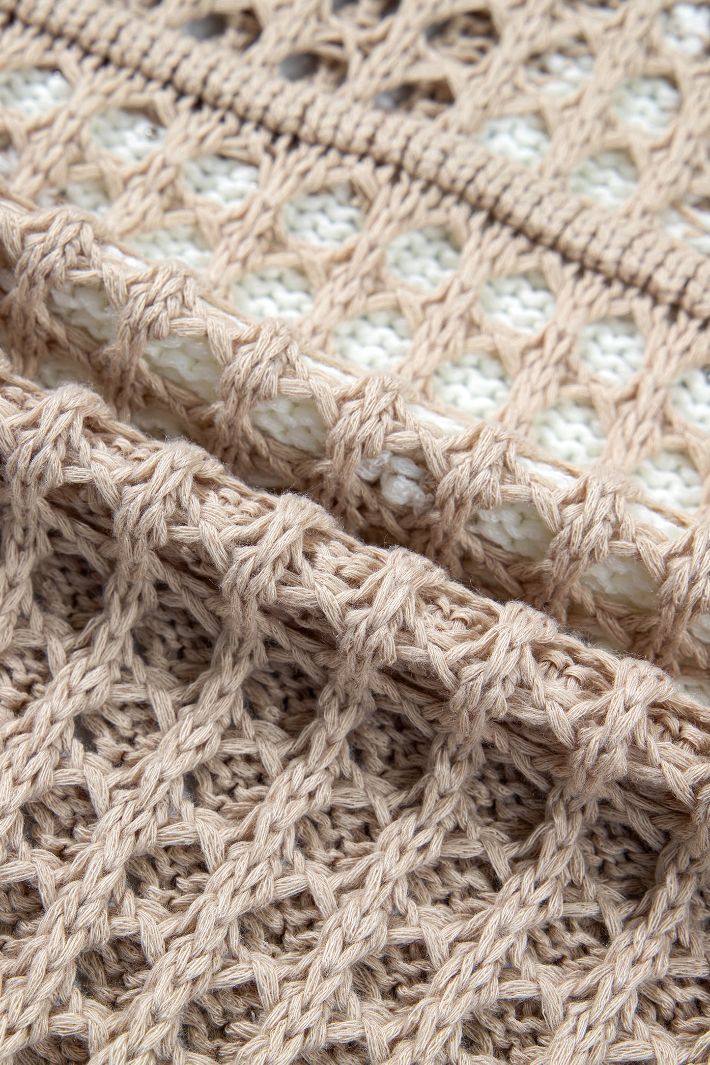 Star Patch Crochet Drawstring Hoodie Sweater