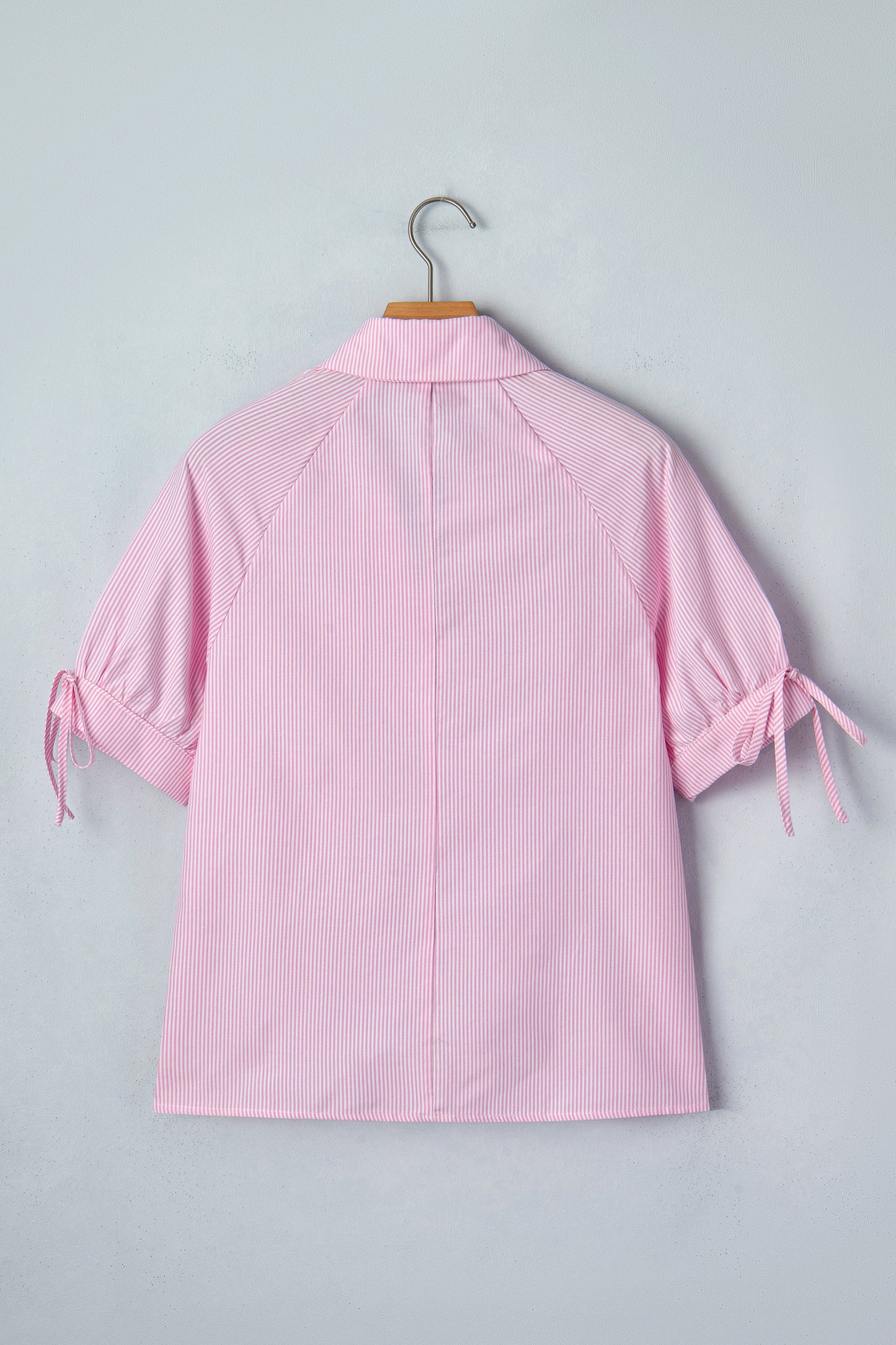 Stripe Tied Short Sleeve Collared Blouse