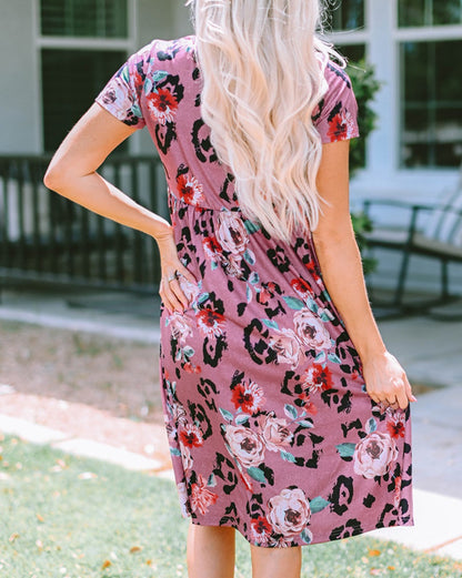 Floral Short Sleeve A-Line Dress