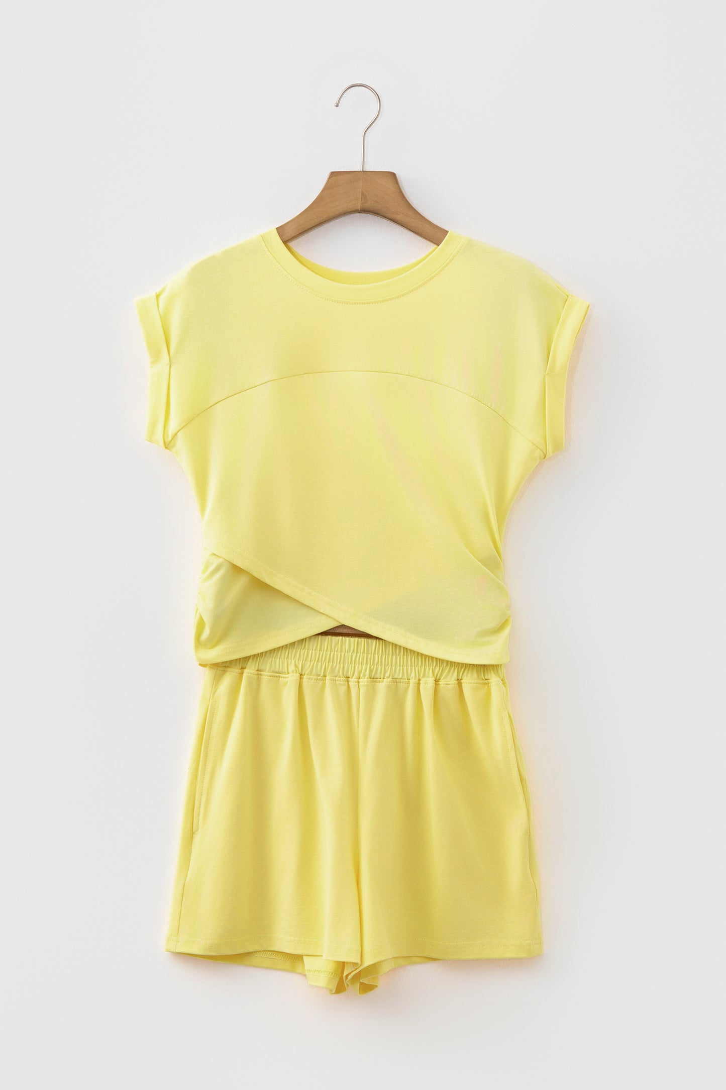 Solid Crop Top & Elastic Waist Short Set