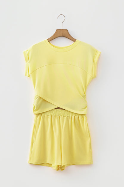 Solid Crop Top & Elastic Waist Short Set