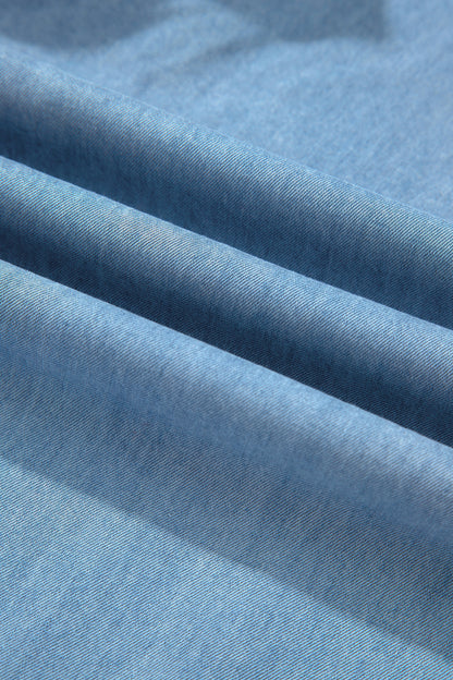 Ruffle Hem High Waist Wide Leg Chambray Pants