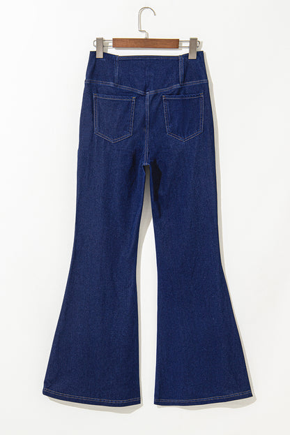 Crossed High Waist Flare Knit Jeans