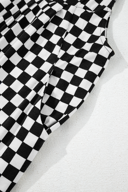 Checker Pocketed Wide Leg Jumpsuit