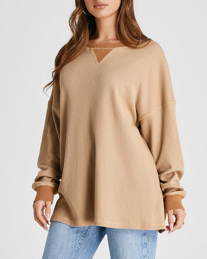 Waffle Knit Pullover Sweatshirt