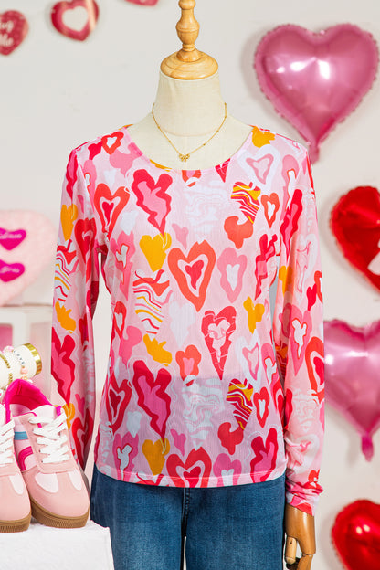 Valentine Heart Mesh Long Sleeve Top