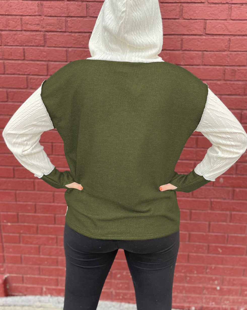 Colorblock Buttoned Kangaroo Pocket Hoodie