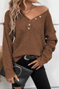 Chunky Waffle Buttoned V-Neck Sweater