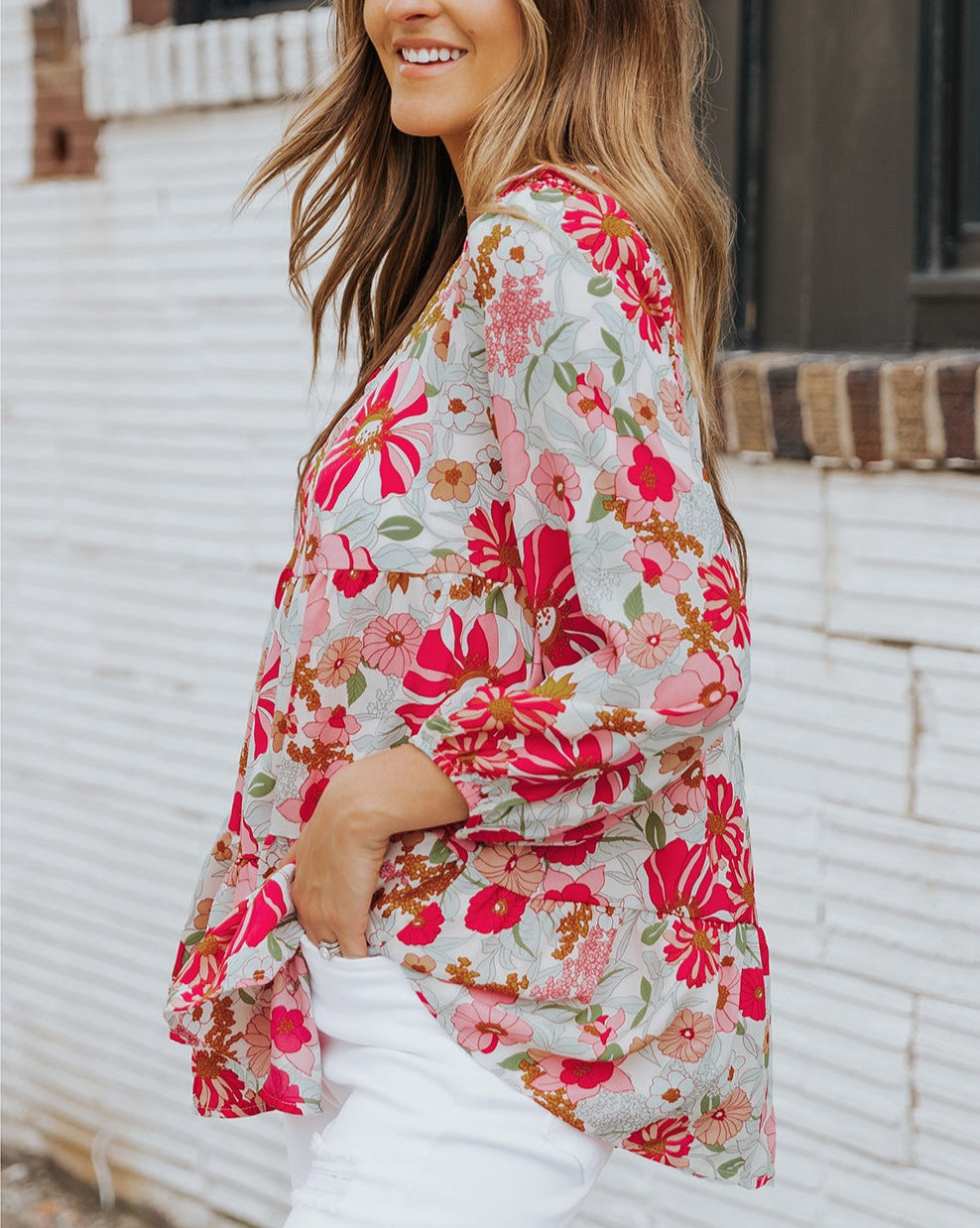 Floral 3/4 Sleeve Babydoll Blouse